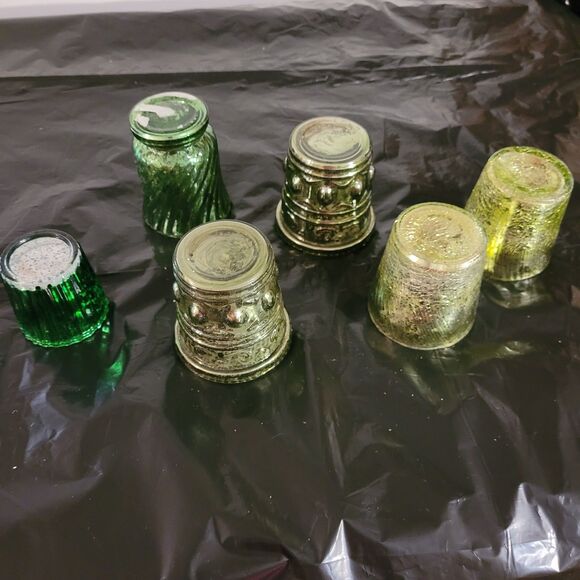 6 green different size and shape wome cracked look with silver/gold inlay votive - Picture 4 of 6